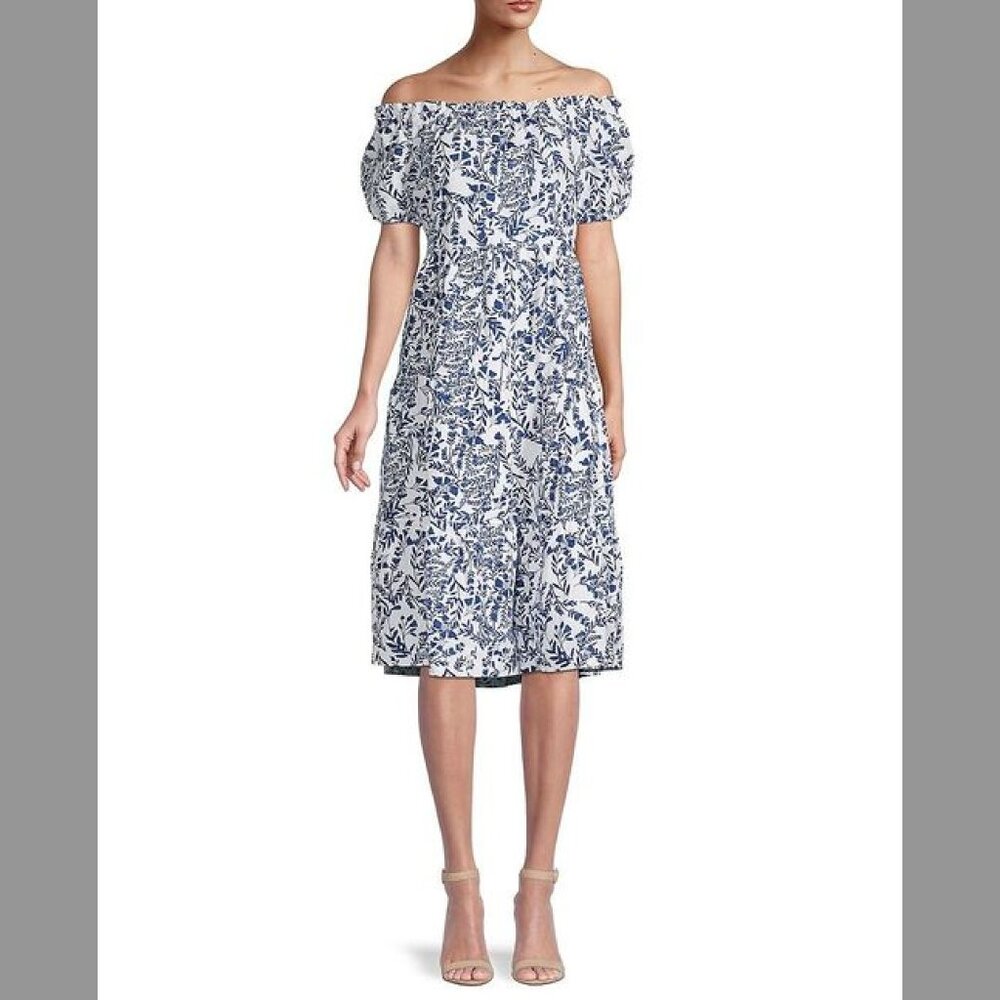 Saks Fifth Avenue Off The Shoulder Linen Midi Dress